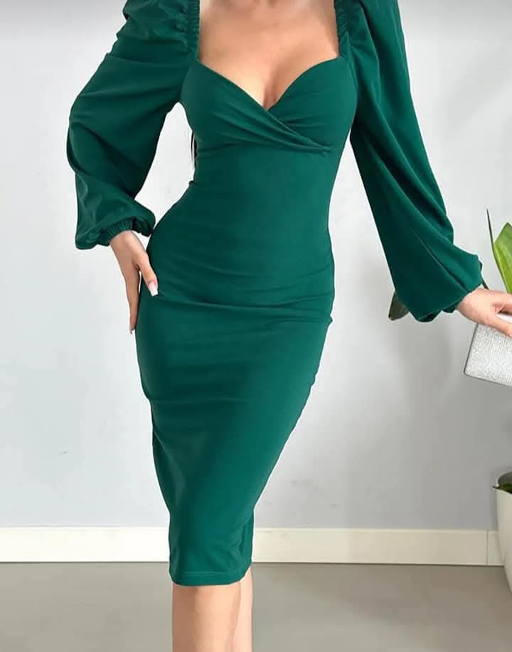 Robe croisée manches bouffantes - vert