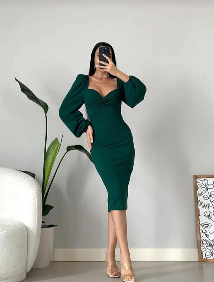 Robe croisée manches bouffantes - vert
