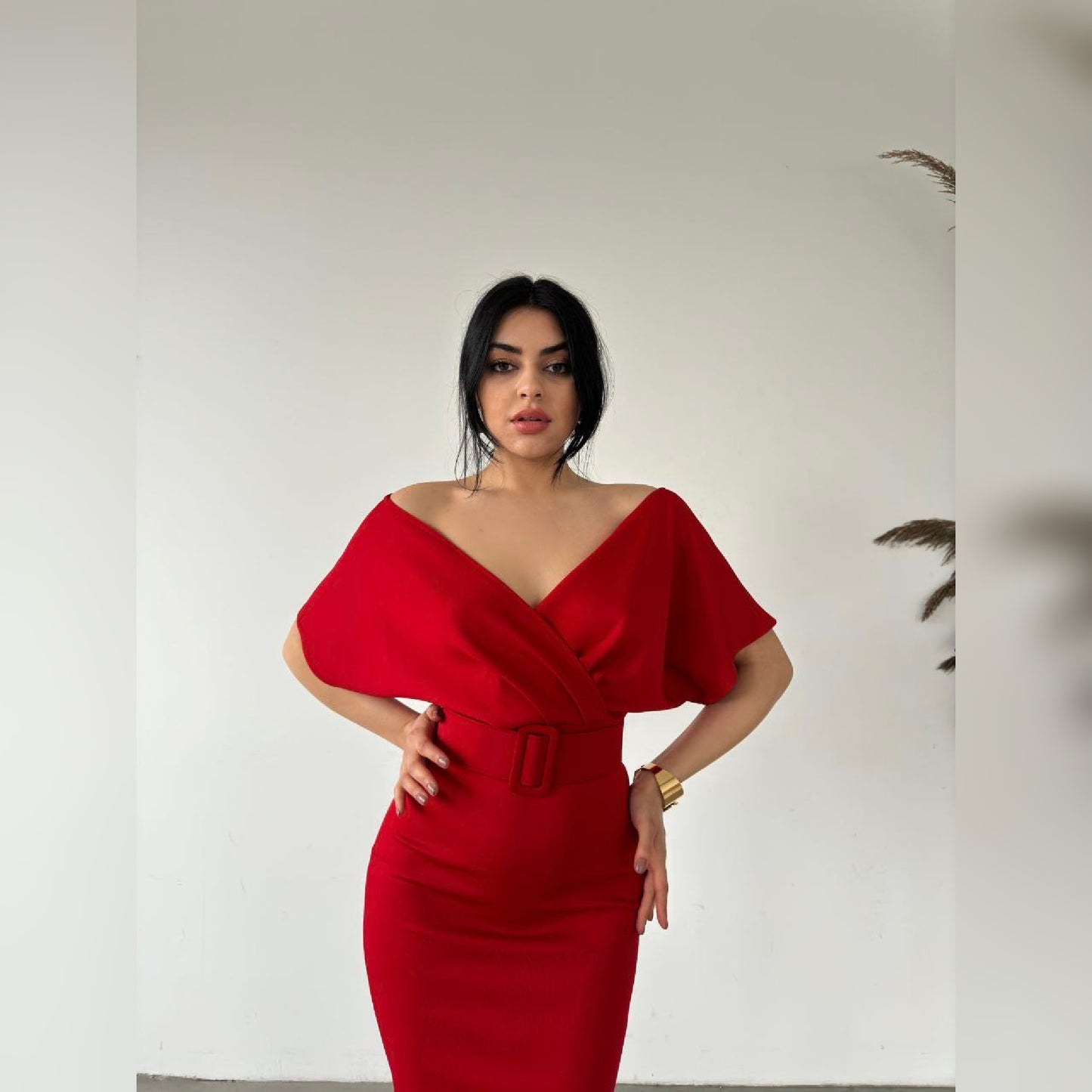 Robe croisée à ceinture - rouge