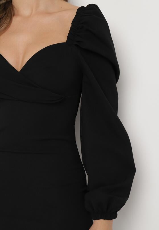 Robe croisée manches bouffantes - noir