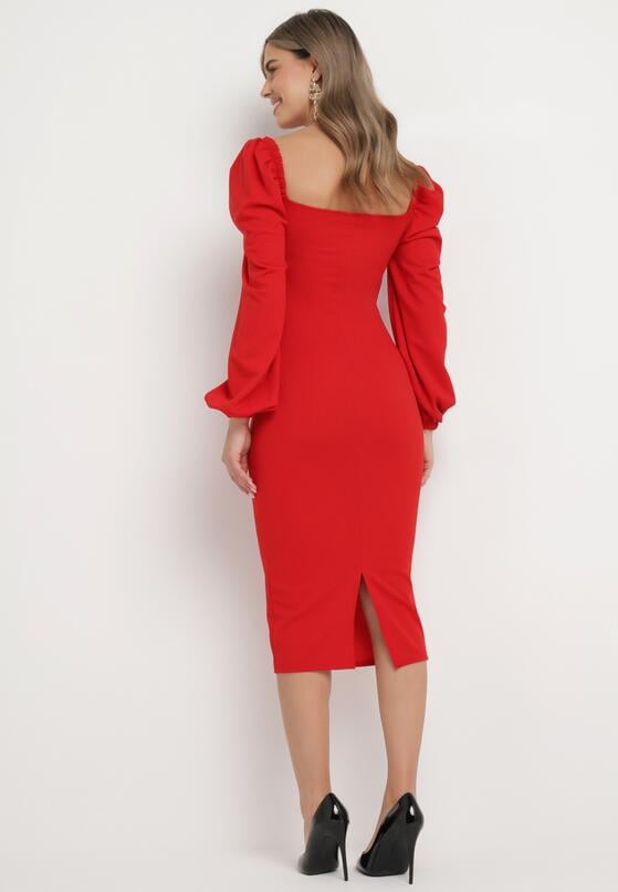Robe croisée manches bouffantes - rouge