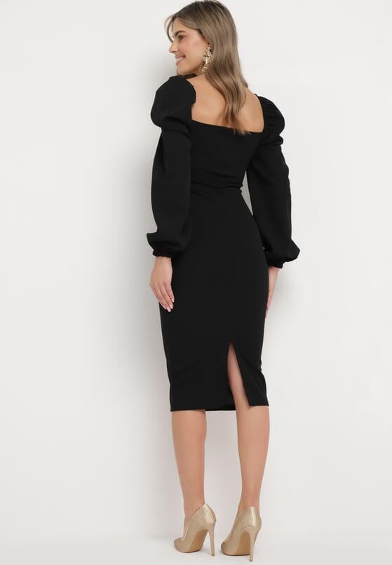 Robe croisée manches bouffantes - noir