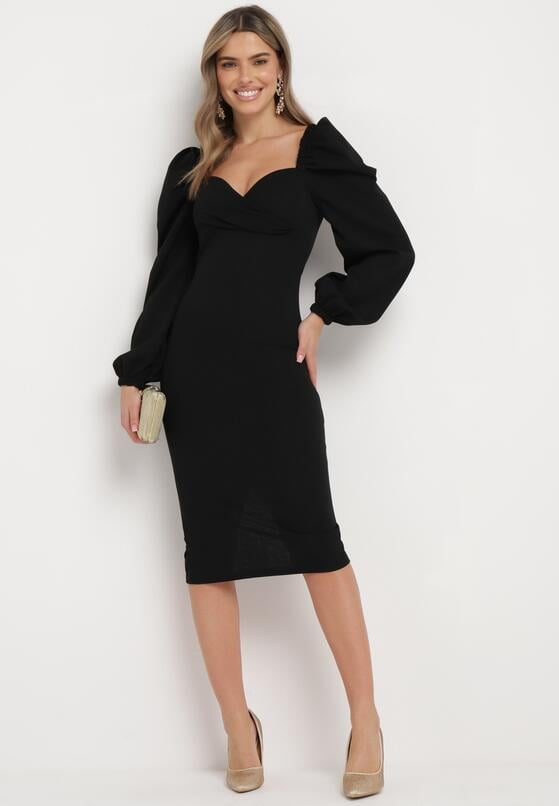 Robe croisée manches bouffantes - noir