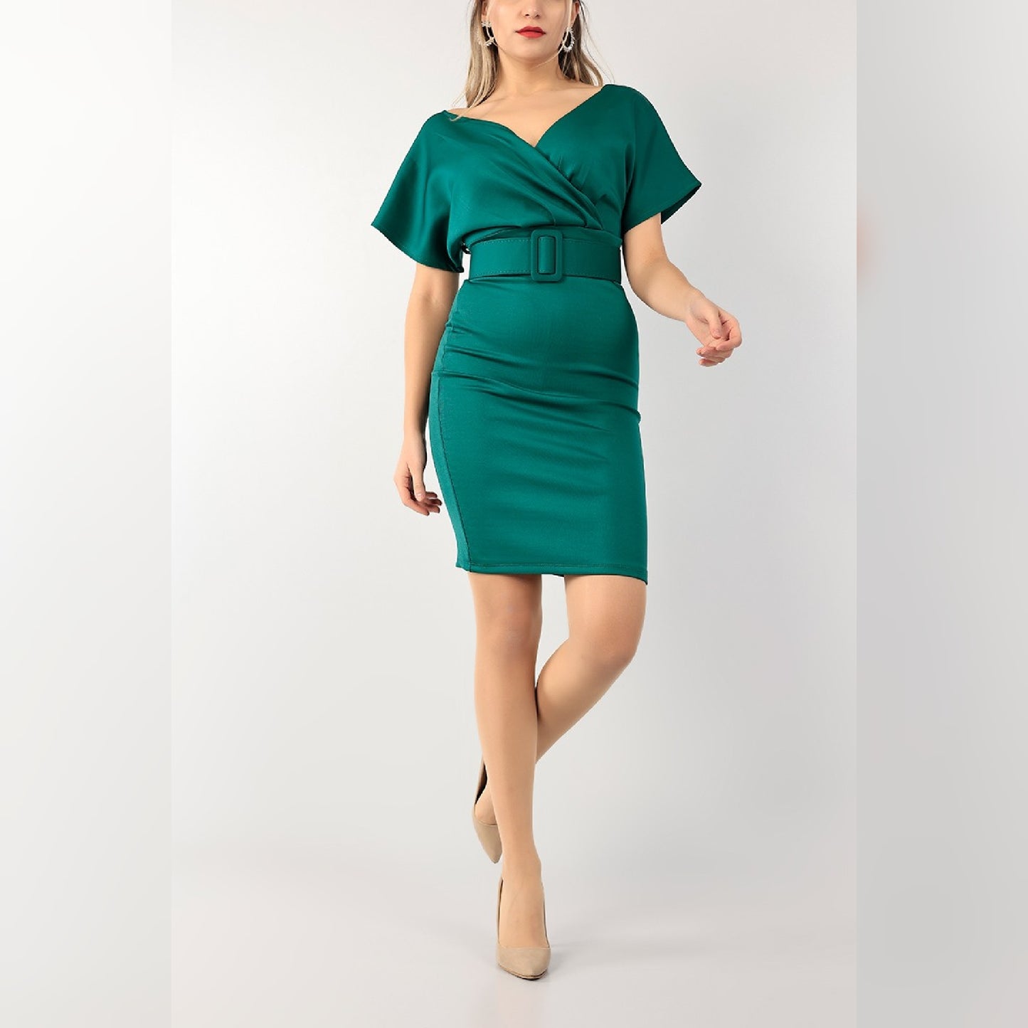 Robe croisée à ceinture - vert