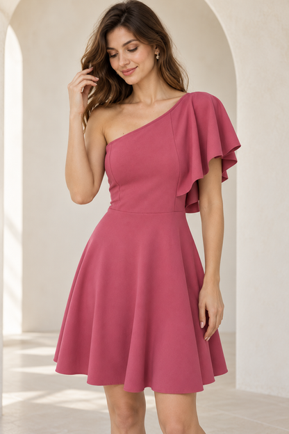 Robe courte one shoulder - rose