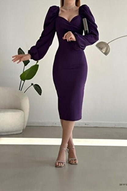 Robe croisée manches bouffantes - violet