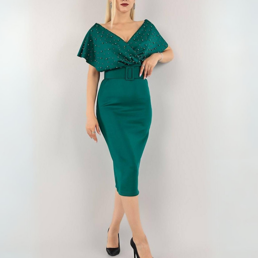 Robe croisée perlée - vert