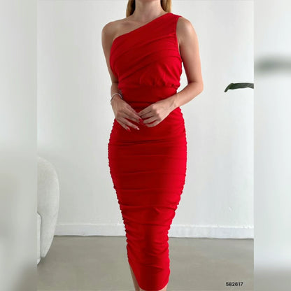 Robe moulante one shoulder - rouge