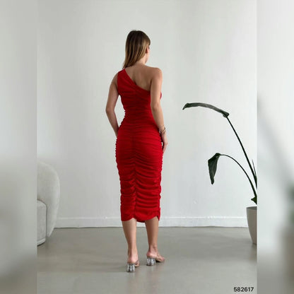 Robe moulante one shoulder - rouge