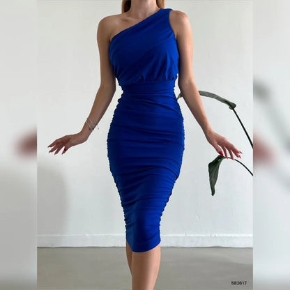 Robe moulante one shoulder - bleu roi