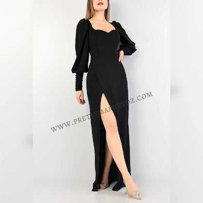 Robe longue manches bouffantes - noir