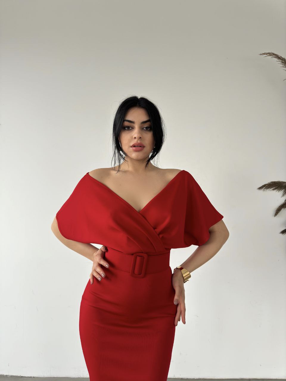 Robe croisée à ceinture - rouge