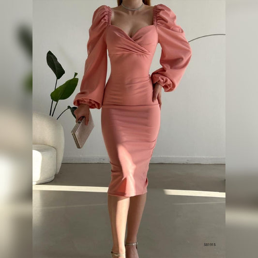 Robe croisée manches bouffantes - rose pâle