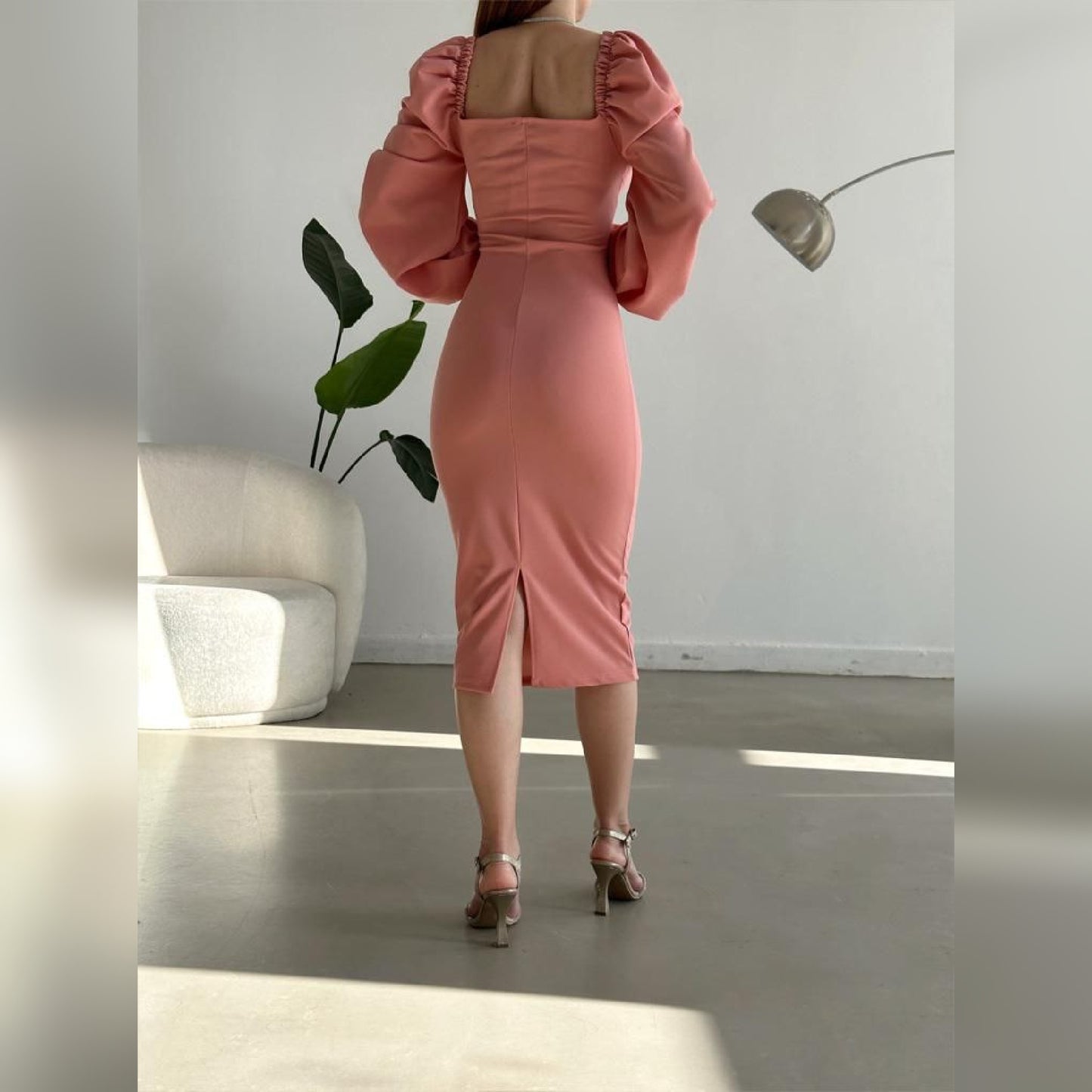 Robe croisée manches bouffantes - rose pâle