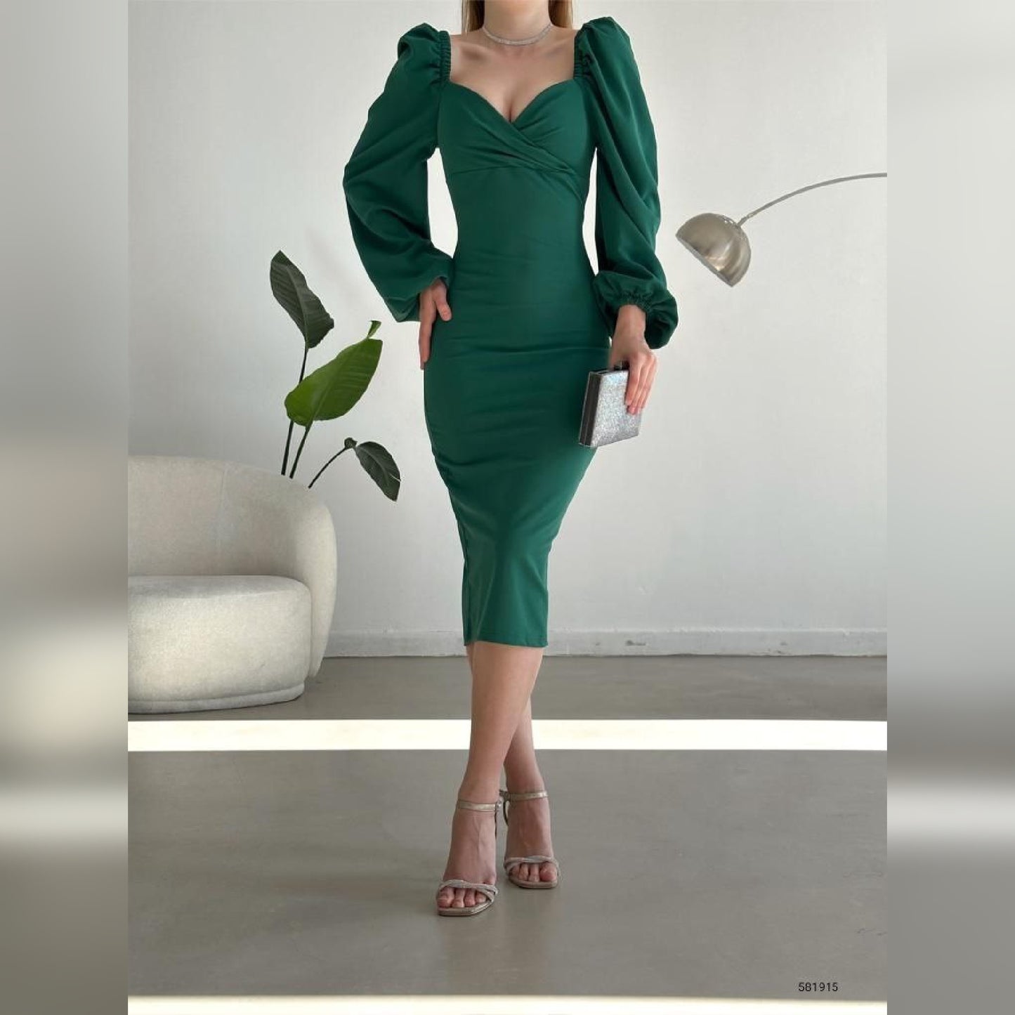 Robe croisée manches bouffantes - vert