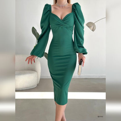 Robe croisée manches bouffantes - vert