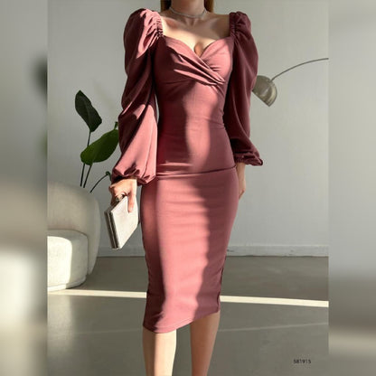 Robe croisée manches bouffantes - rose