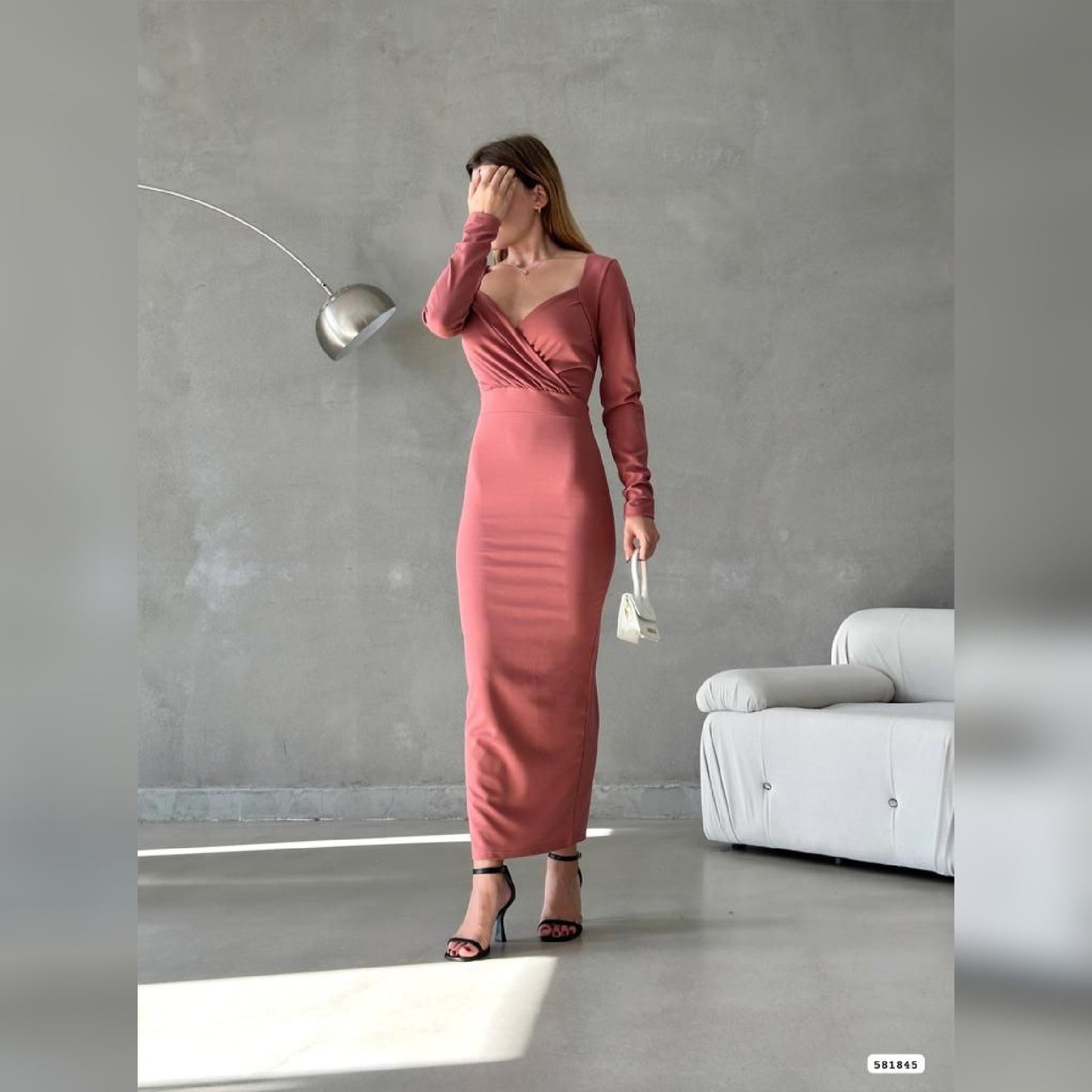 Robe croisée longue - rose