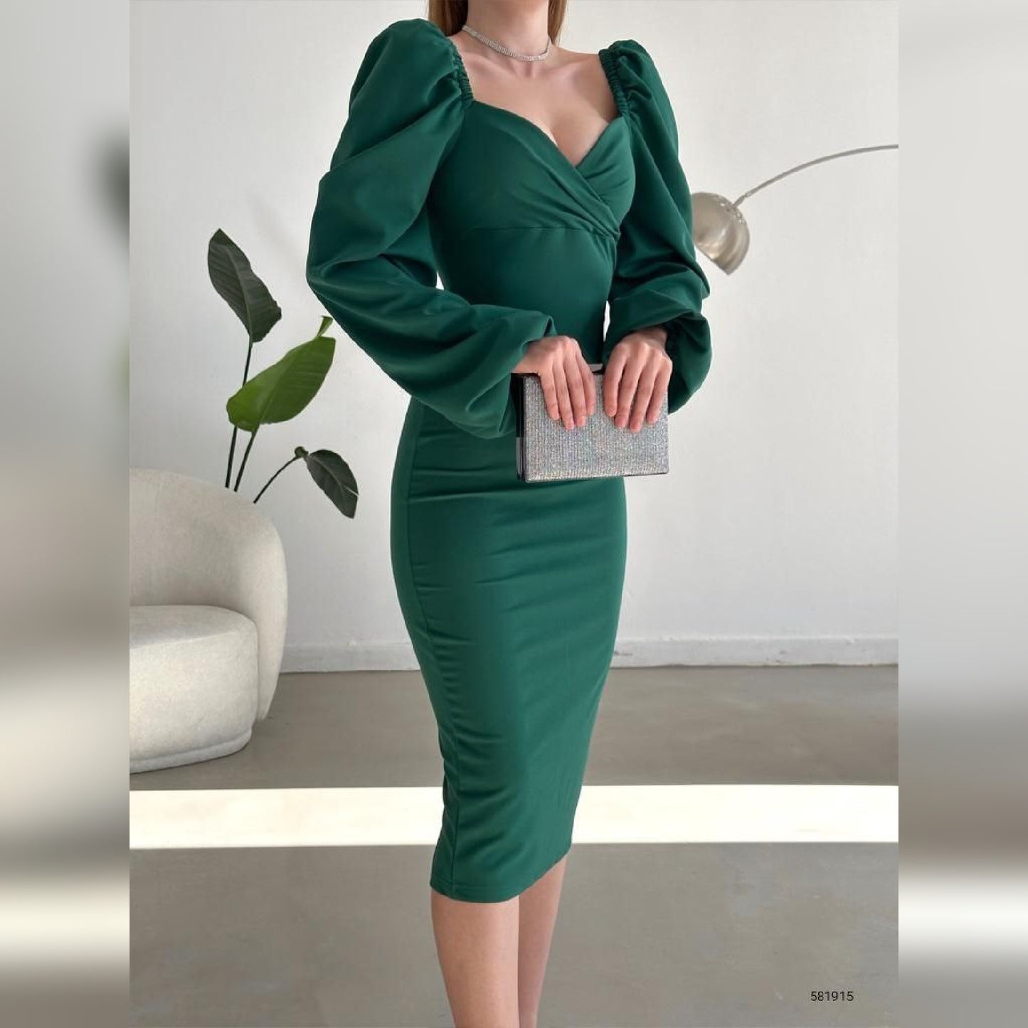 Robe croisée manches bouffantes - vert