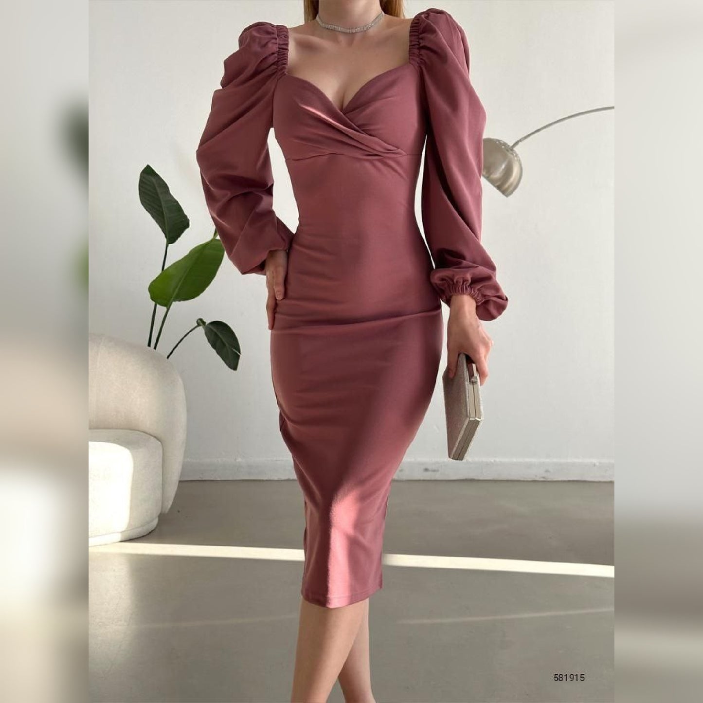 Robe croisée manches bouffantes - rose