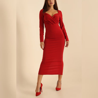 Robe croisée longue - rouge