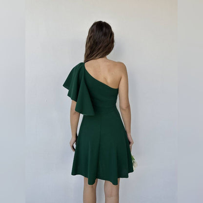 Robe courte one shoulder - vert