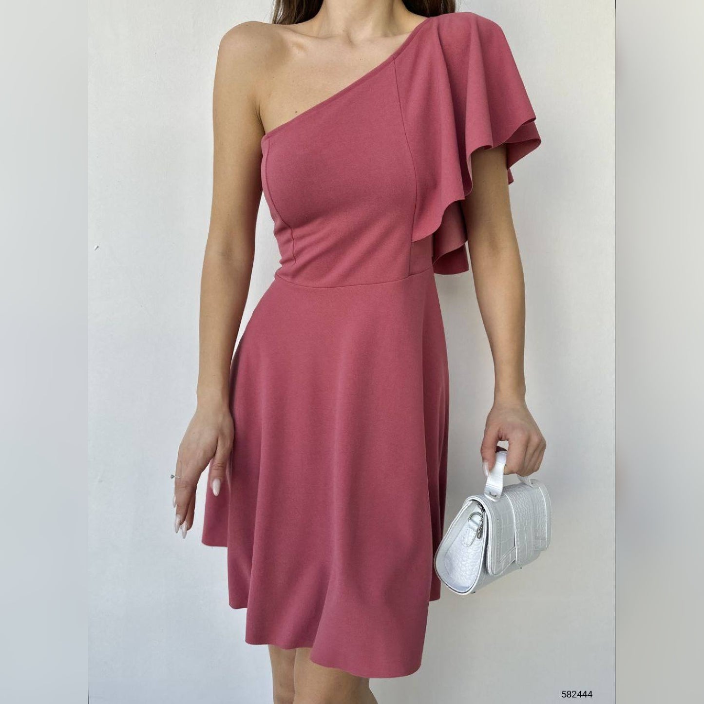 Robe courte one shoulder - rose