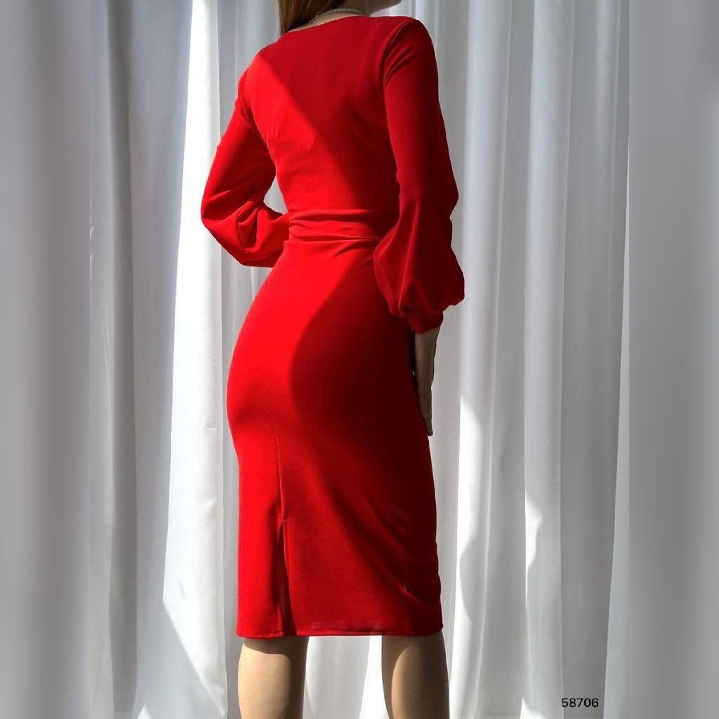 Robe croisée manches longues - rouge