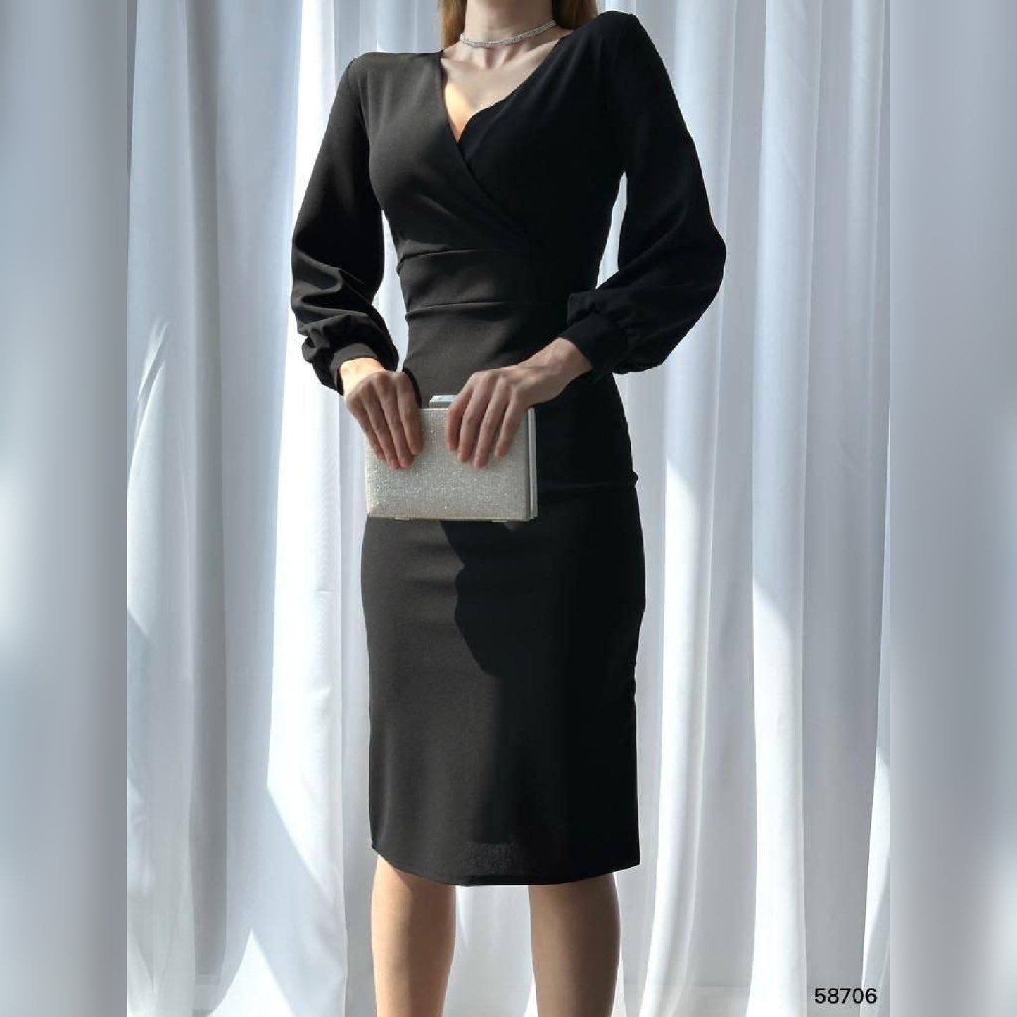 Robe croisée manches longues - noir