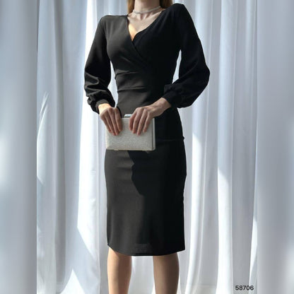 Robe croisée manches longues - noir