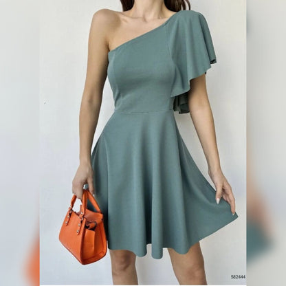 Robe courte one shoulder - vert pastel