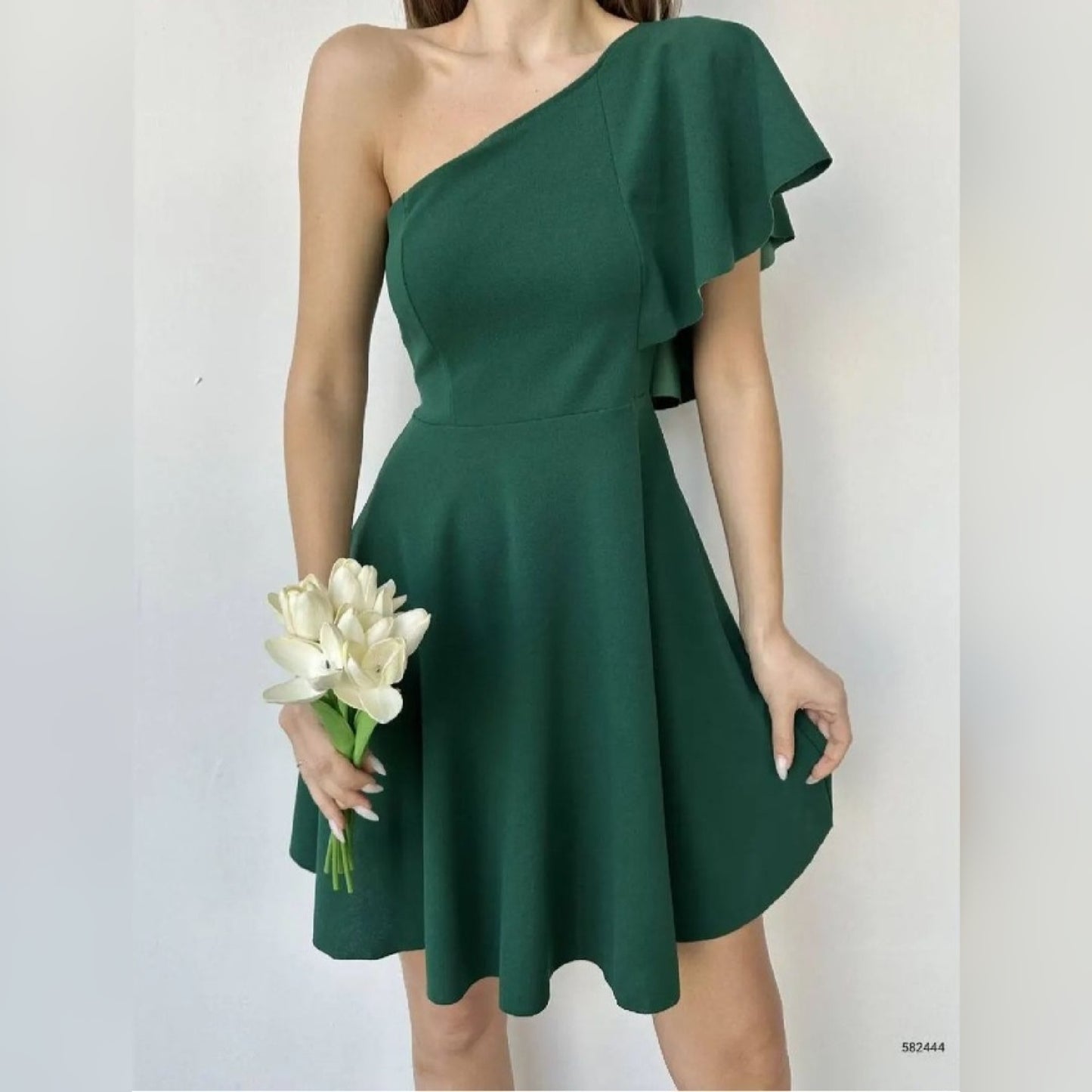 Robe courte one shoulder - vert