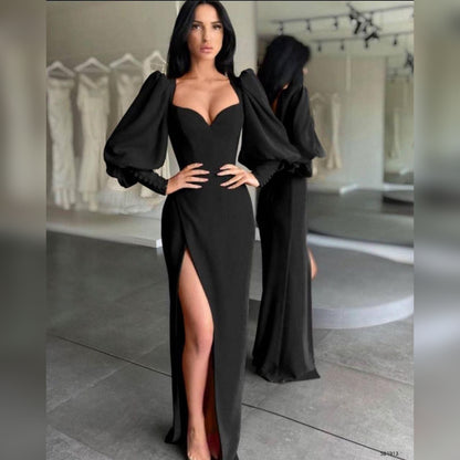 Robe longue manches bouffantes - noir