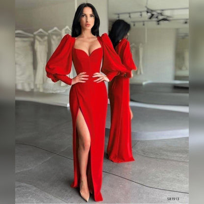 Robe longue manches bouffantes - rouge