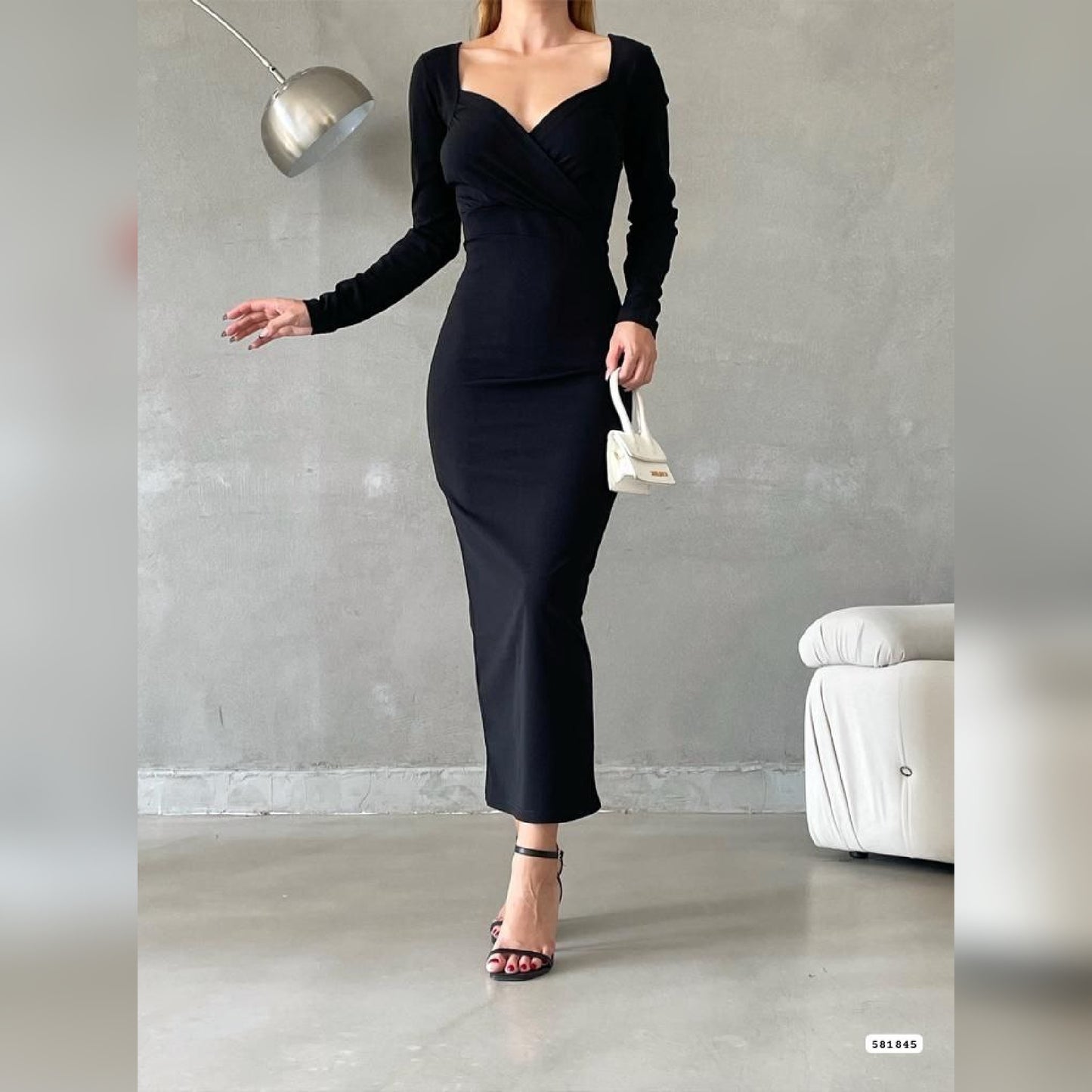 Robe croisée longue - noir