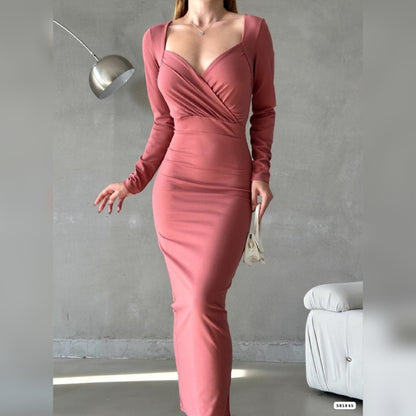 Robe croisée longue - rose