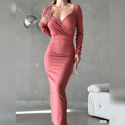 Robe croisée longue - rose