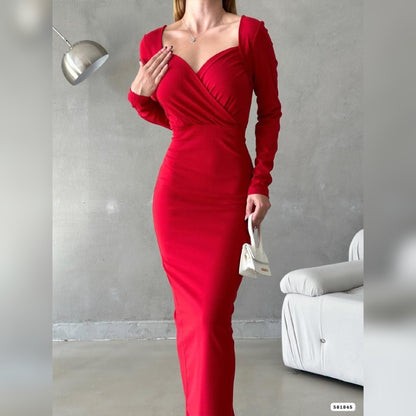 Robe croisée longue - rouge