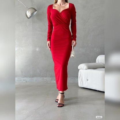 Robe croisée longue - rouge