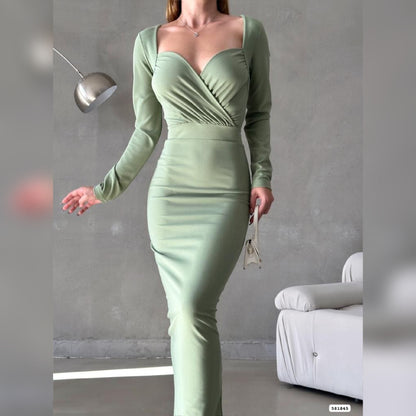 Robe croisée longue - vert pastel