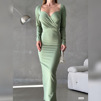 Robe croisée longue - vert pastel