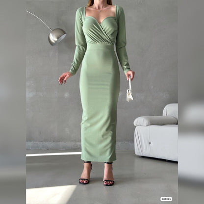 Robe croisée longue - vert pastel