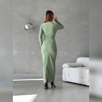 Robe croisée longue - vert pastel