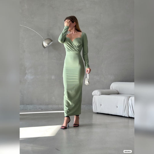 Robe croisée longue - vert pastel