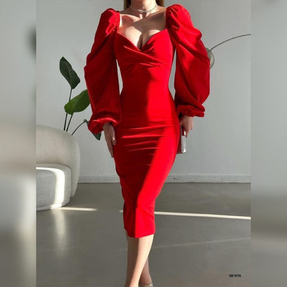 Robe croisée manches bouffantes - rouge