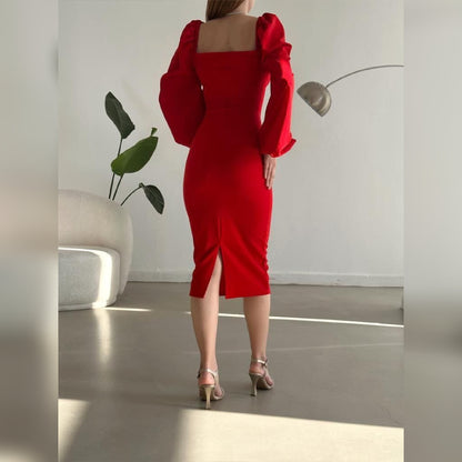 Robe croisée manches bouffantes - rouge