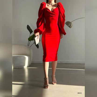 Robe croisée manches bouffantes - rouge