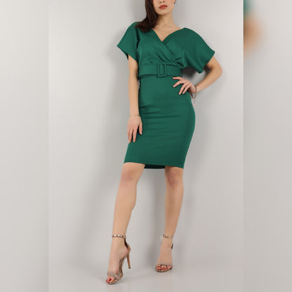 Robe croisée à ceinture - vert