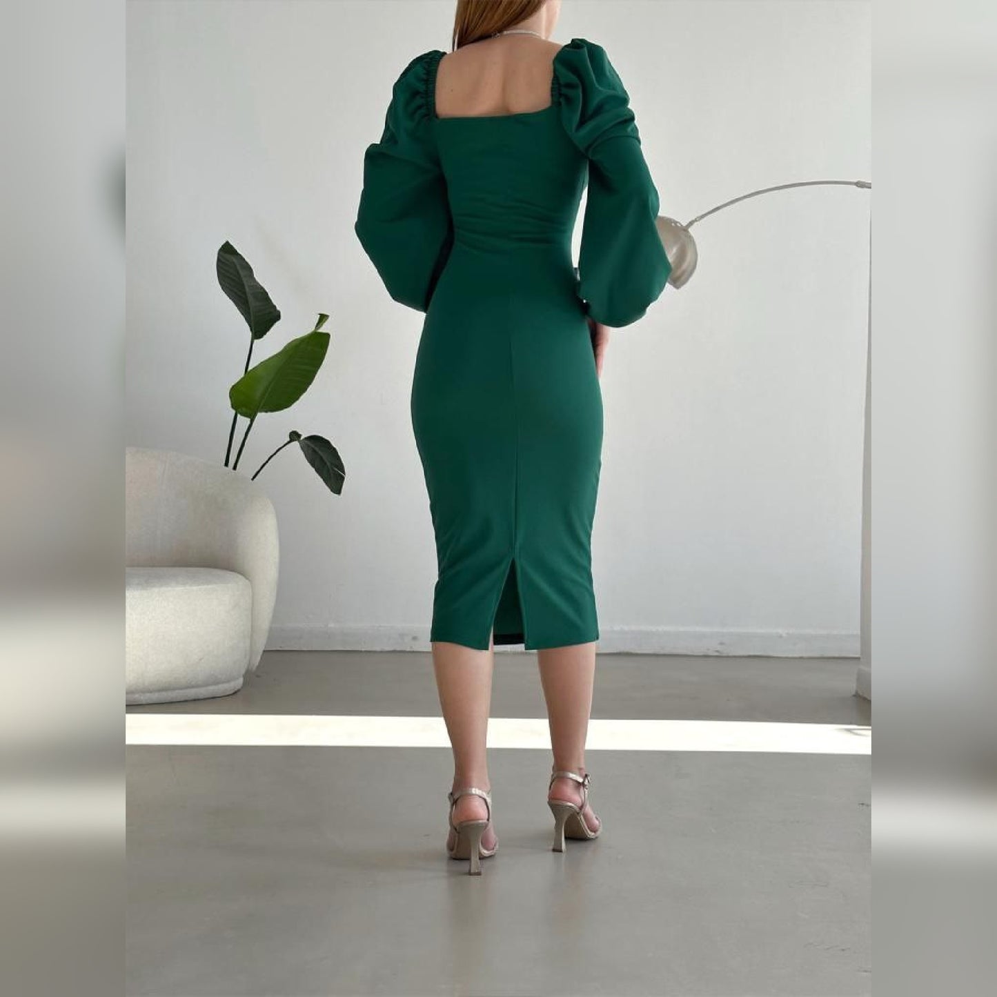 Robe croisée manches bouffantes - vert