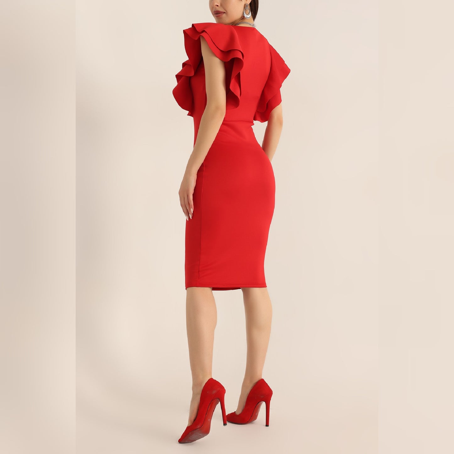 Robe manches volantes - rouge